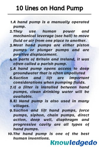 10 lines on Hand Pump in English