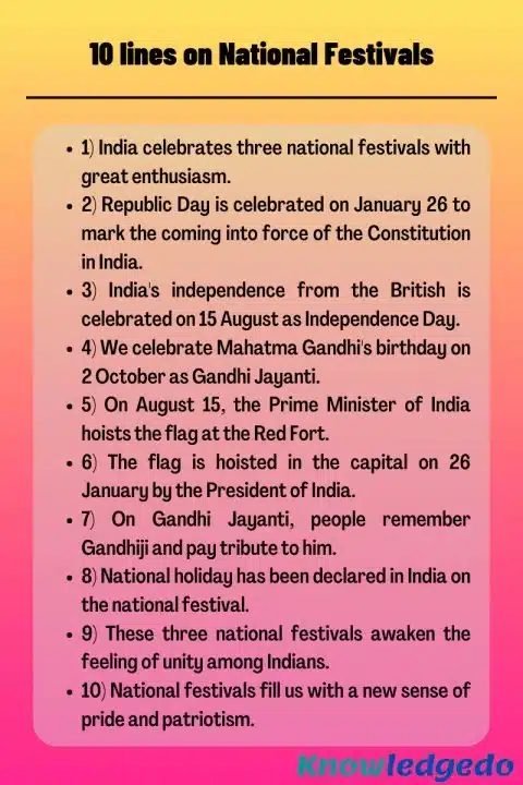 10 lines on National Festivals in English