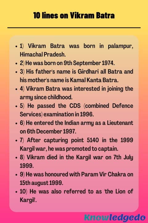 10 Lines on Vikram Batra in English